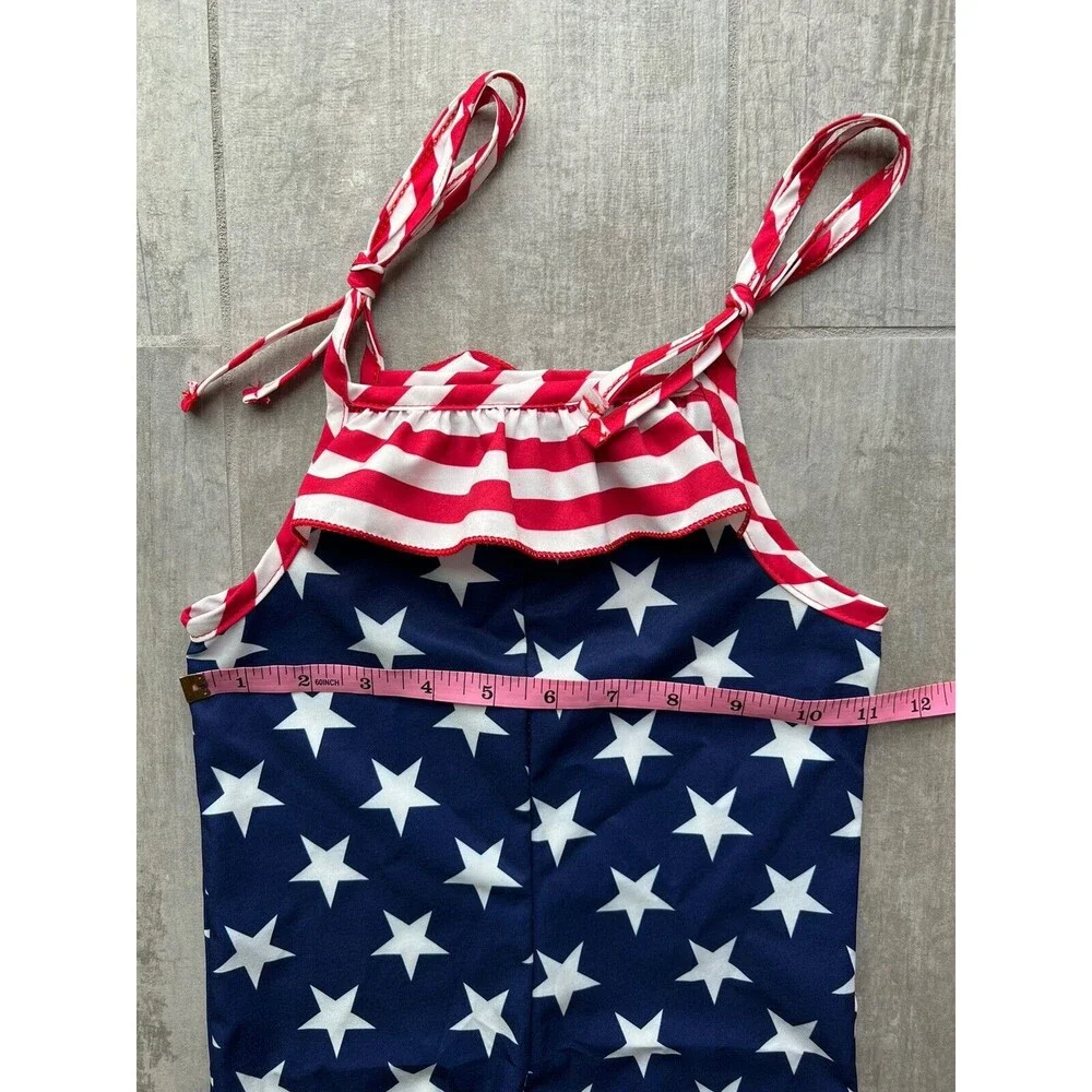 Los Angeles Boutique Toddler Girl American Flag Outfit Holiday Party Jumpsuit 3T - Picture 10 of 11